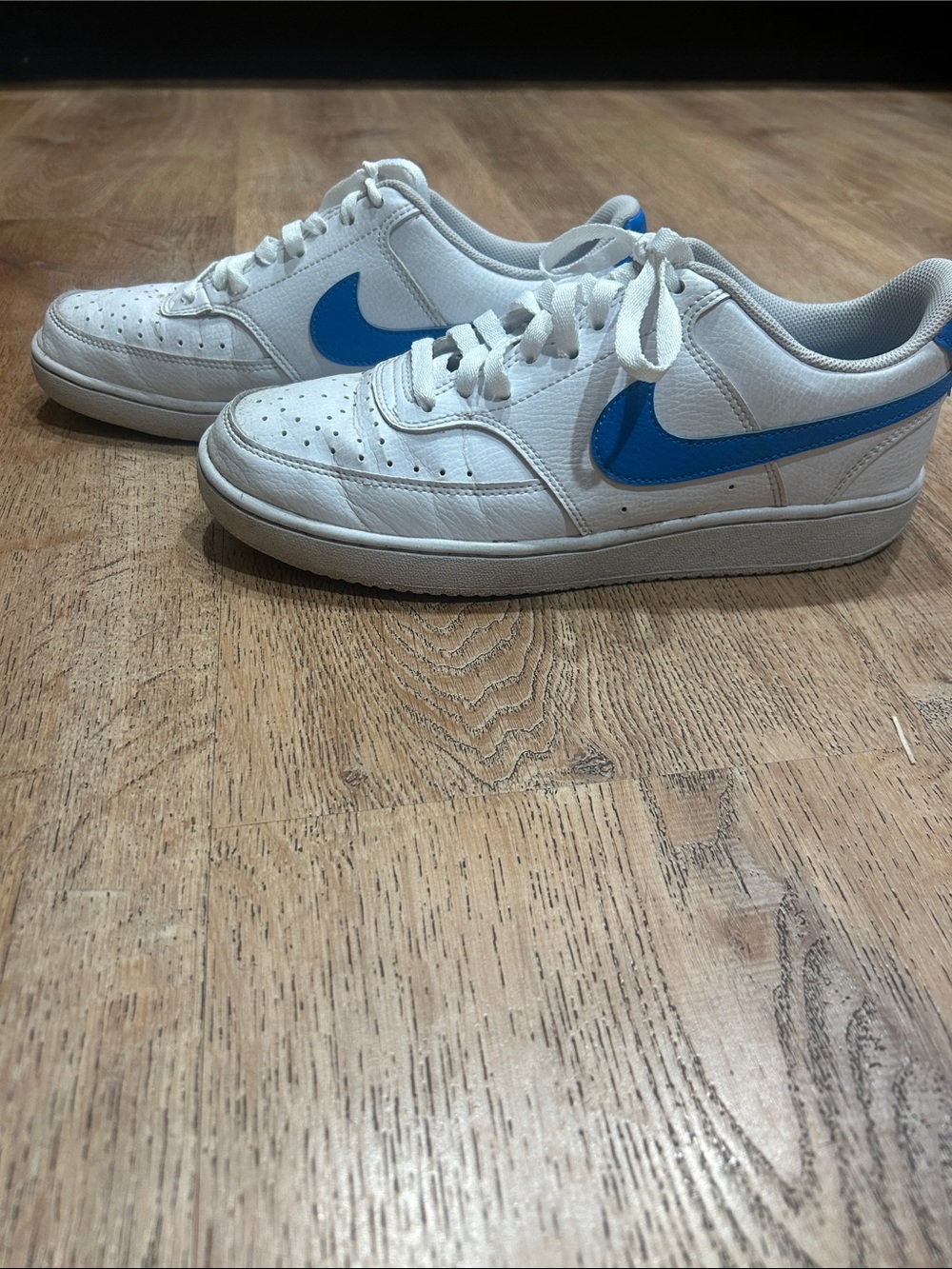 Nike Court Vision White Low-Top Sneakers with Blue Swoosh